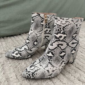 Faux snakeskin booties